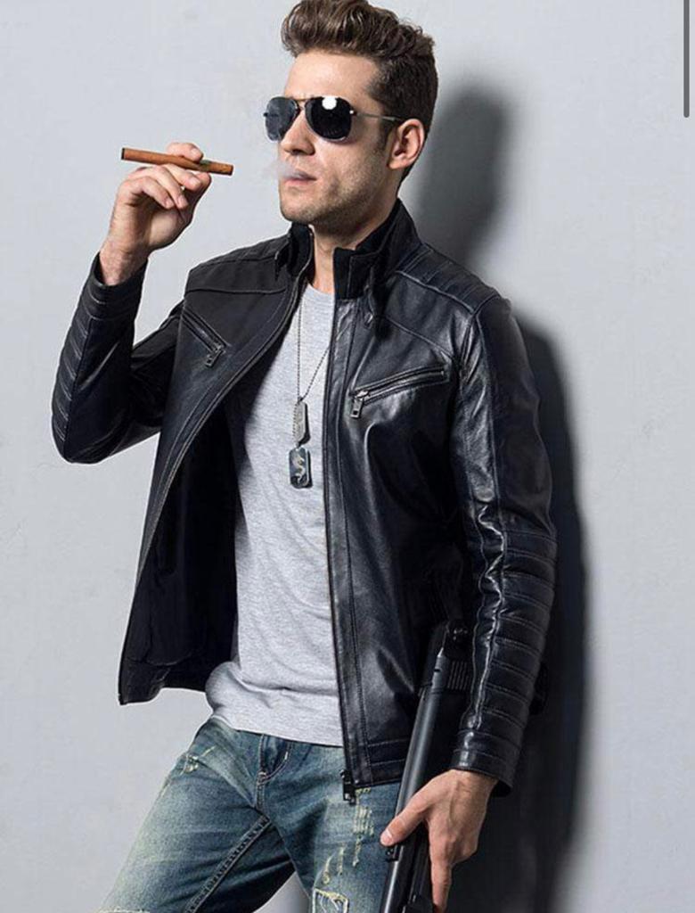 Mens leather jacket black